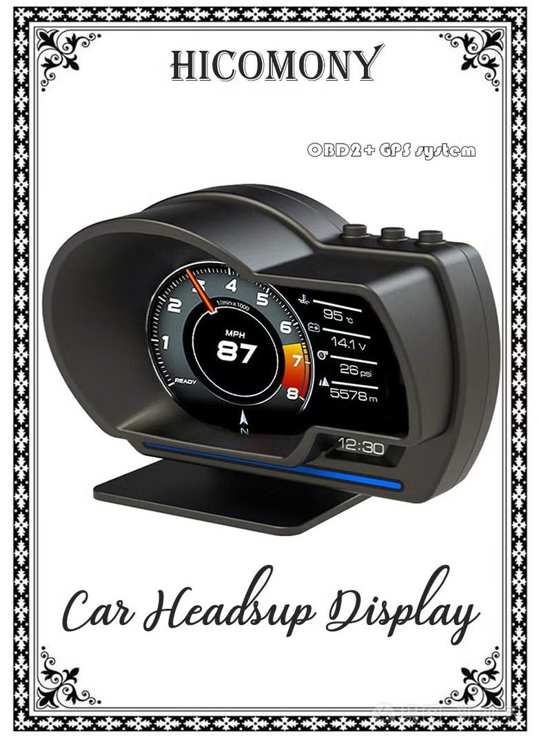 هيكوموني شاشة عرض معلومات السيارة من ، مقياس ذكي OBD+GPS، عداد سرعة عالي الدقة، أداة تشخيص السيارة، إزالة رمز خطأ OBD، القيادة الآمنة، إنذار خطأ السرعة الزائدة بالكمبيوتر، لجميع المركبات (أسود) - Image 1