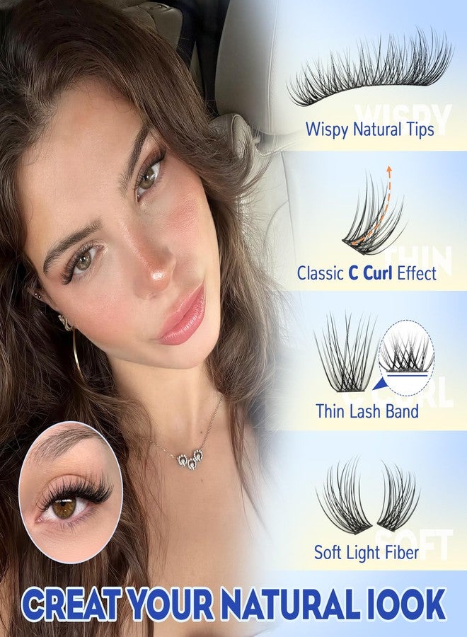 wiwoseo Natural Lash Clusters Kit Eyelash Clusters Wispy Cluster Eyelash Extensions Kit C Curl Lashes Clusters Kit DIY Lash Extension with Lash Bond and Seal, 8-16mm, 144 pcs - Image 3