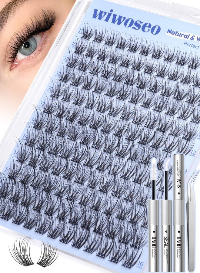 wiwoseo Natural Lash Clusters Kit Eyelash Clusters Wispy Cluster Eyelash Extensions Kit C Curl Lashes Clusters Kit DIY Lash Extension with Lash Bond and Seal, 8-16mm, 144 pcs - Image 1