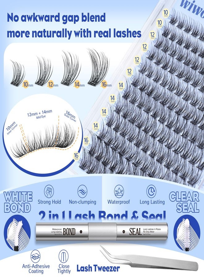 wiwoseo Natural Lash Clusters Kit Eyelash Clusters Wispy Cluster Eyelash Extensions Kit C Curl Lashes Clusters Kit DIY Lash Extension with Lash Bond and Seal, 8-16mm, 144 pcs - Image 4