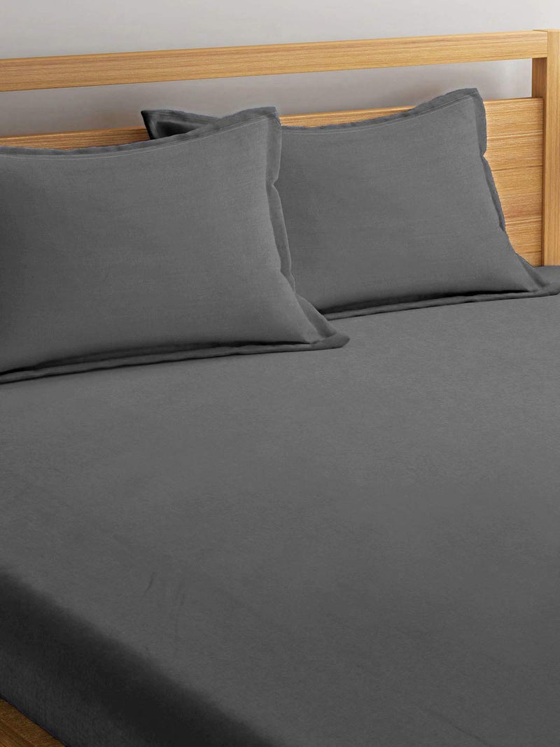 OPTRA Basics Solid & Plain 300 Tc Microfiber Bedsheet with Pillow Cover (Single Bed, Grey Slate) - Image 2