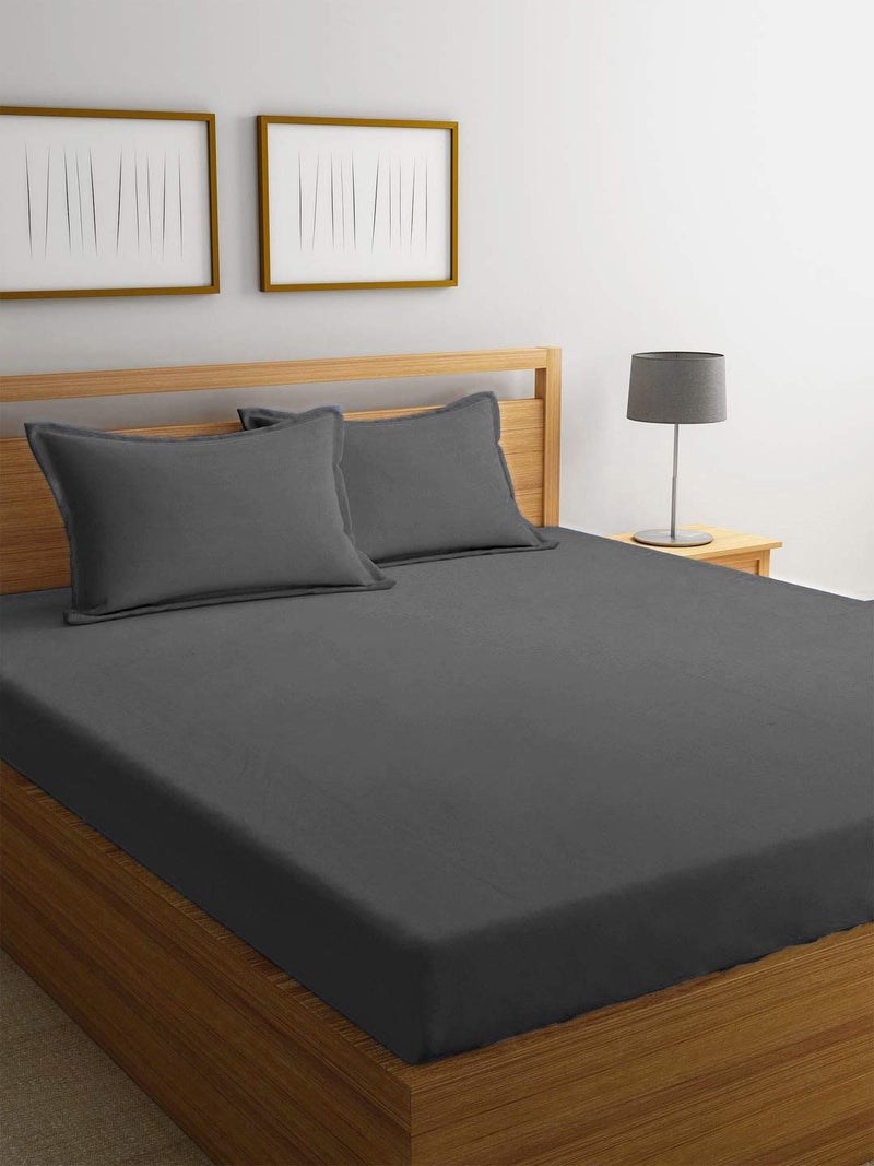 OPTRA Basics Solid & Plain 300 Tc Microfiber Bedsheet with Pillow Cover (Single Bed, Grey Slate) - Image 1