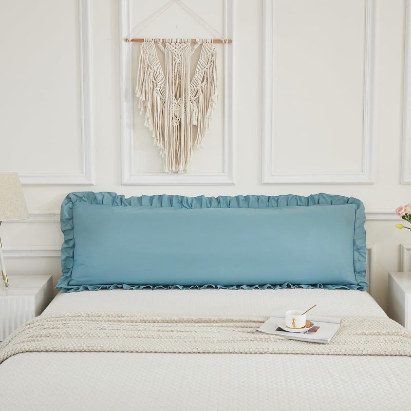 Merryword Dusty Blue Body Pillow Cover 20x54inches Long Pillowcase Ruffled Pillowcases Shabby Chic Ruffled Fringe Decor Body Ruffled Pillow Sham Cute Pillowcase (1 Body  Dusty Blue) - Image 2