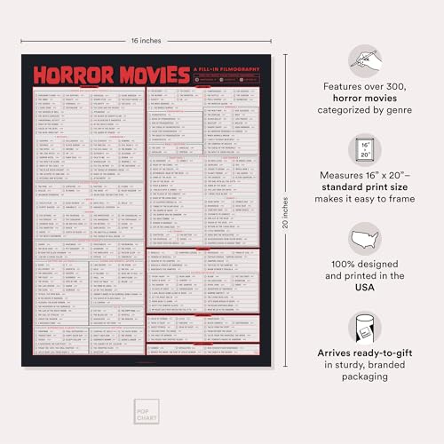 Pop Chart Lab Pop Chart | Horror Movie Poster: A Fill-In Filmography | 16" x 20" Art Print | Interactive Horror Decor with Over 300 Scary Movies to Watch | 100% Made in the USA - Image 2