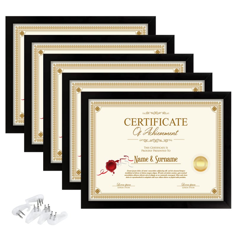 Tasybox 85x11 Document Frame Certificate Diploma Frame with High Definition Glass 5 Pack Picture Frames for Wall and Tabletop Black