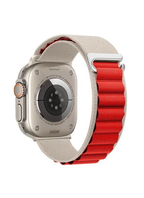 Nylon Band - Compatible with Apple Watch Ultra 2/Ultra Band 49mm 45mm 44mm 42mm for Men Women, Adjustable with Metal C-Hook Strap, (Red Starlight)