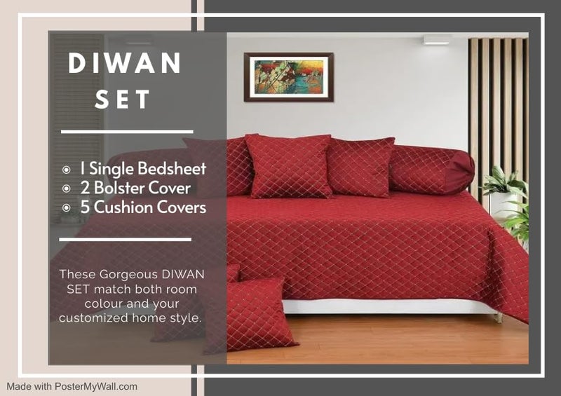 Hardeep Hardeep Velvet Touch Chenille Diwan Bedsheet Set of 8 Pieces for Living Room Dining Hall 1 Single Bedsheet 5 Cushion Covers 2 Bolster Set of 8 Maroon  - Image 2