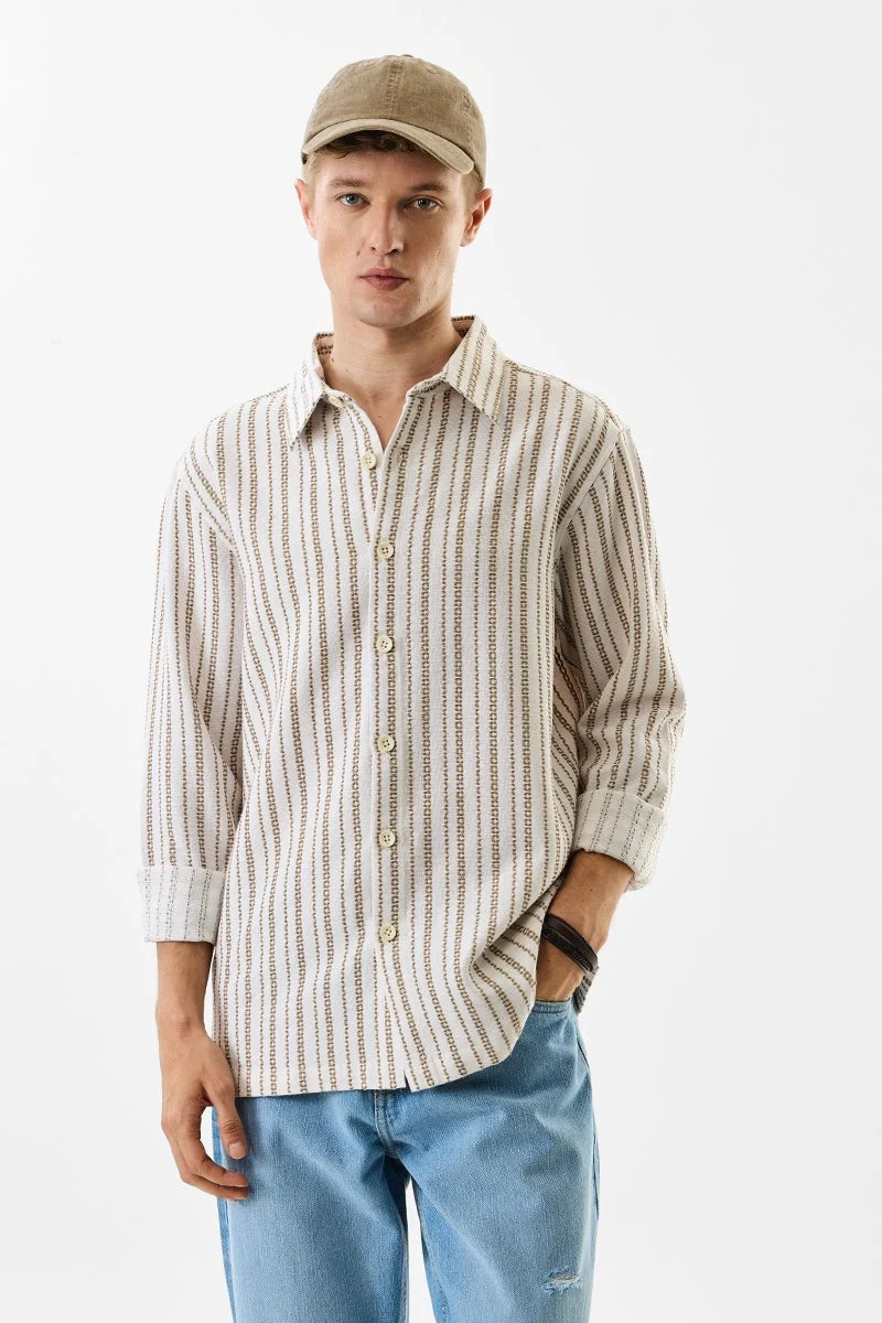 SNITCH White Striped Long Sleeve Regular Fit Shirt