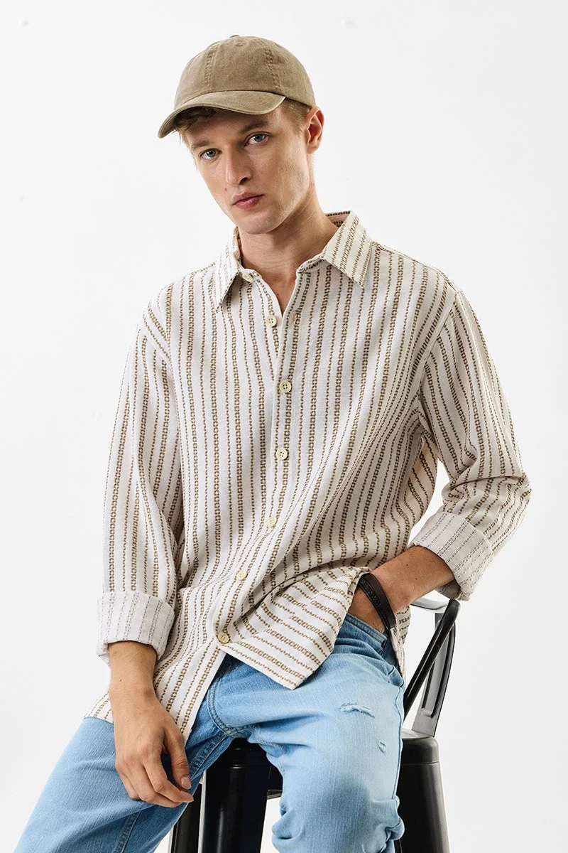 SNITCH White Striped Long Sleeve Regular Fit Shirt