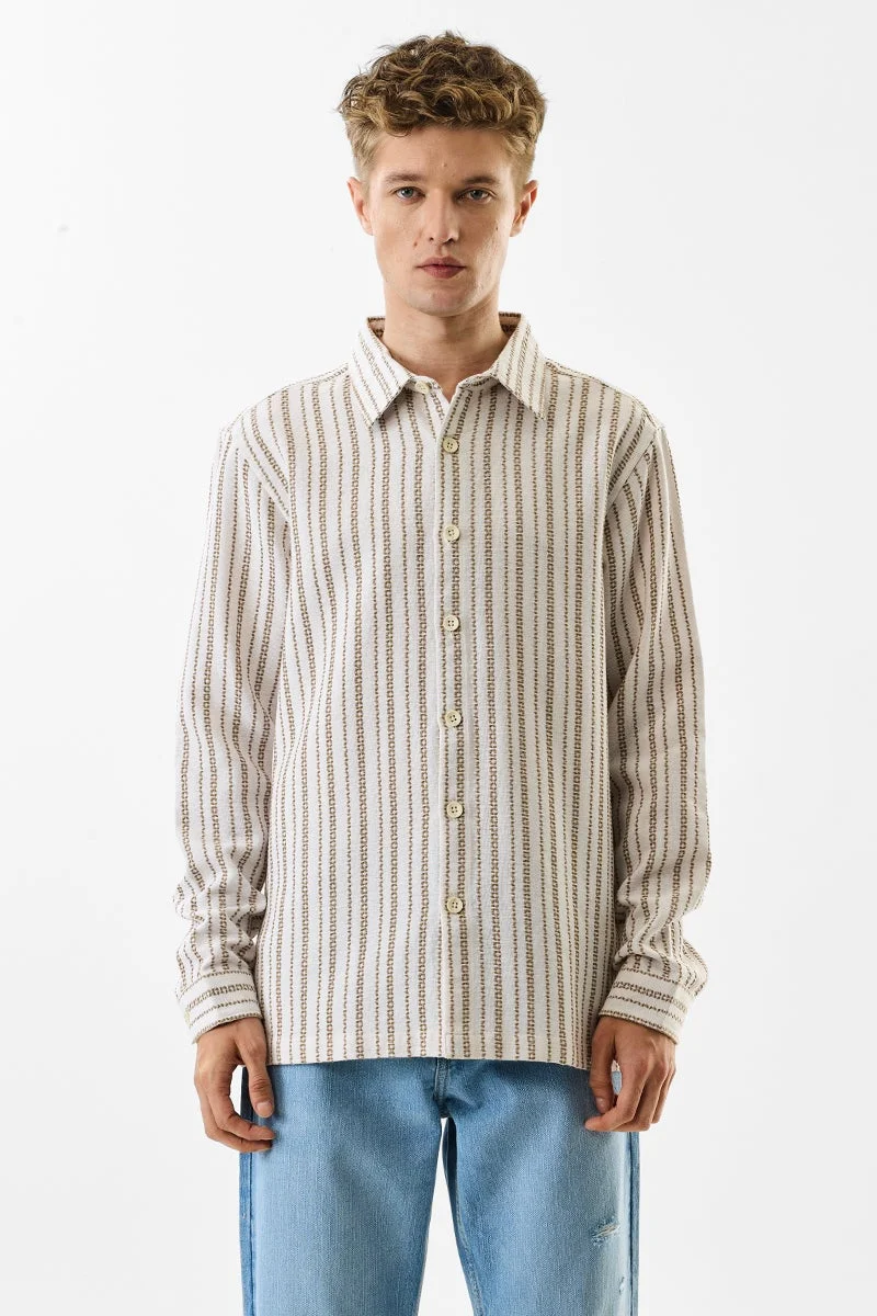 سنيتش White Striped Long Sleeve Regular Fit Shirt