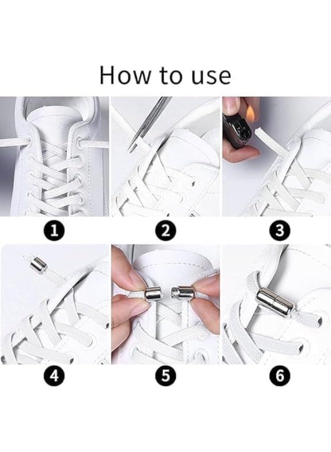 Flexible, no-tie shoelaces with a metal clasp; stretchable shoelaces for sneakers and athletic shoes; quick-release lace system for adults and children; one pair; white. - Image 2
