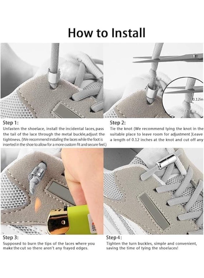 Flexible, no-tie shoelaces with a metal clasp; stretchable shoelaces for sneakers and athletic shoes; quick-release lace system for adults and children; one pair; white. - Image 3