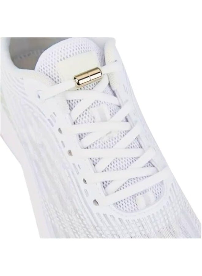 Flexible, no-tie shoelaces with a metal clasp; stretchable shoelaces for sneakers and athletic shoes; quick-release lace system for adults and children; one pair; white. - Image 1