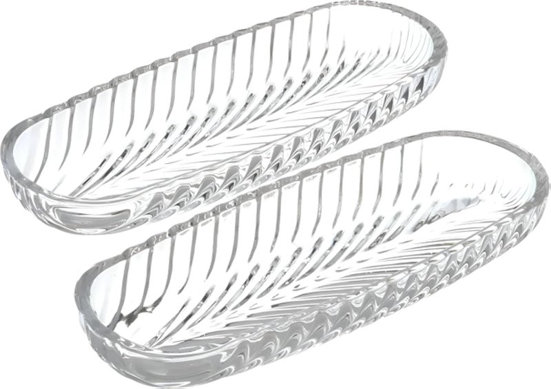 Rectangular Crystal Plate - Crystal glass plate with beautifully cut edges, perfect for serving cakes, tarts and pastries, dishwasher safe, transparent white elegance, two-piece set for display.