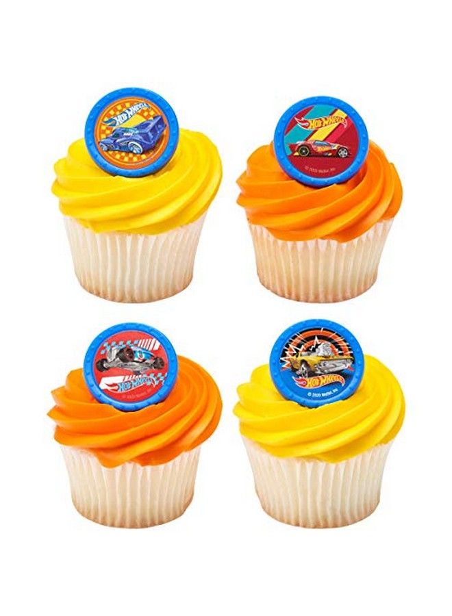 DecoPac 24 Hot Wheels Challenge Accepted Cars Cupcake Rings Toppers  - Image 1