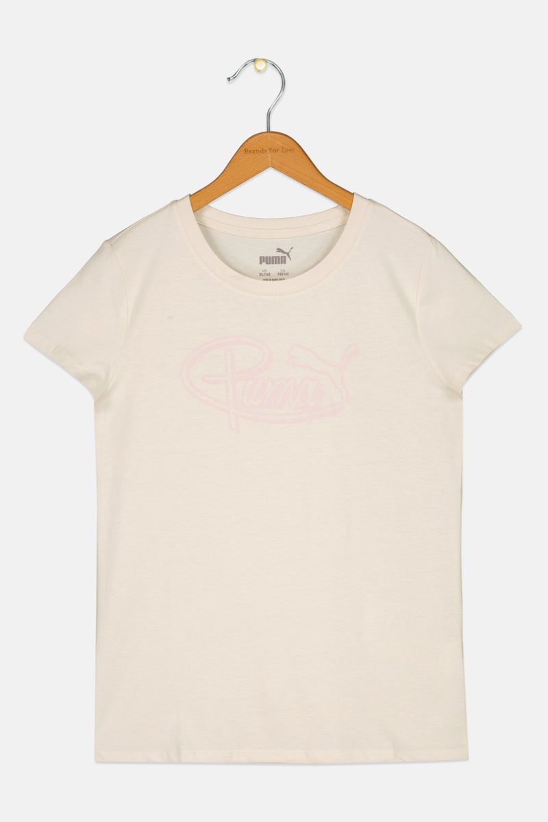 PUMA Kids Girl Sportswear Fit Short Sleeve Outdoor T-Shirt, Beige - Image 2