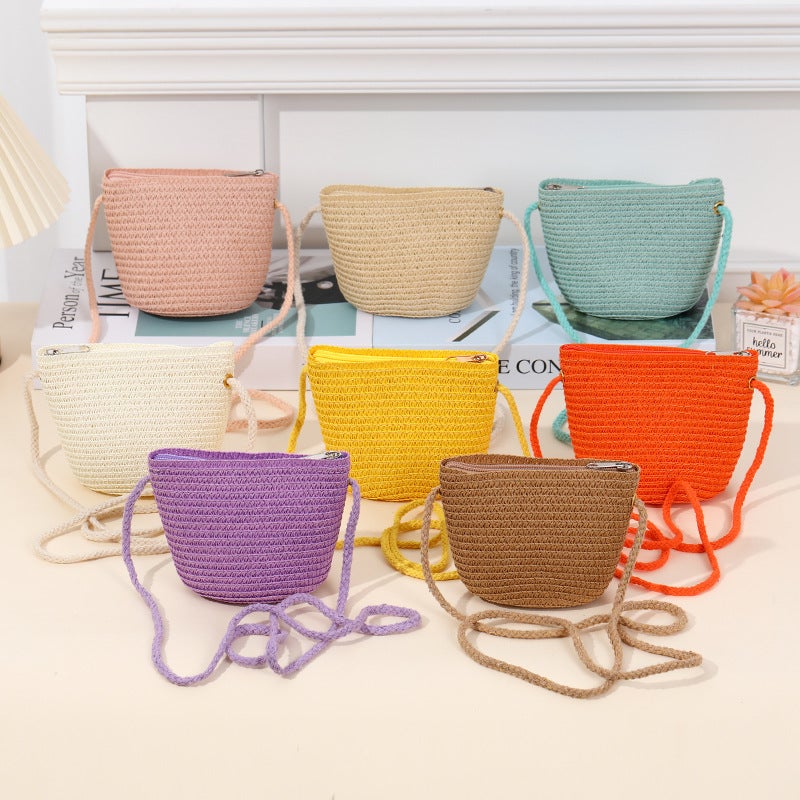 Children'S Straw Bag Woven Messenger Bag Little Girl Mobile Phone Backpack Seaside Travel Straw Cute Mini Coin Purse Summer - Image 5