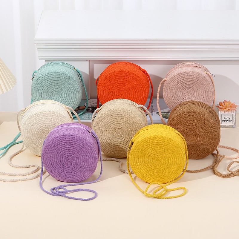 Children'S Straw Bag Woven Messenger Bag Little Girl Mobile Phone Backpack Seaside Travel Straw Cute Mini Coin Purse Summer - Image 1