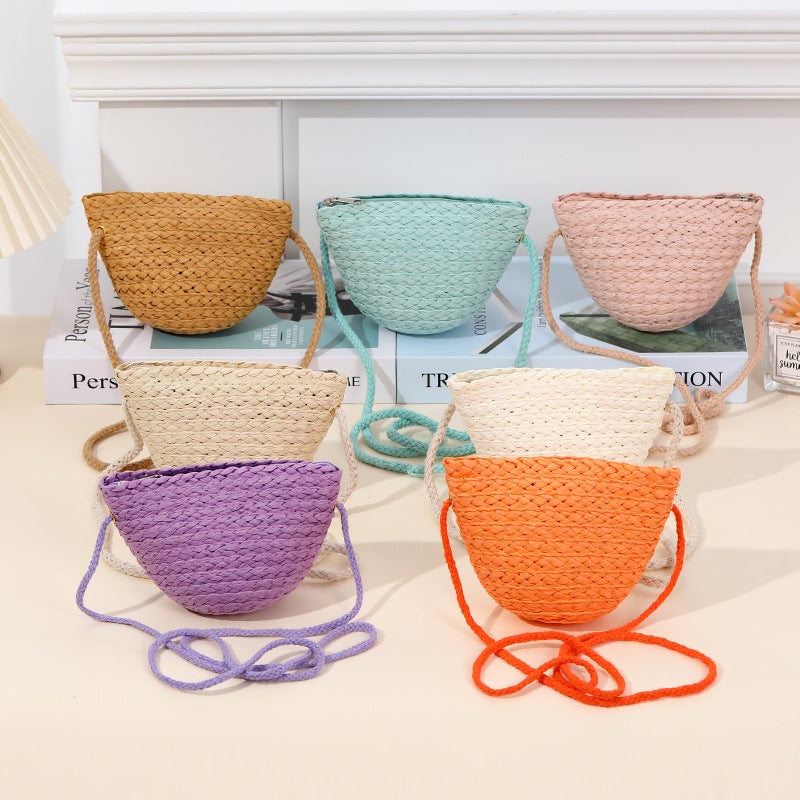 Children'S Straw Bag Woven Messenger Bag Little Girl Mobile Phone Backpack Seaside Travel Straw Cute Mini Coin Purse Summer - Image 4
