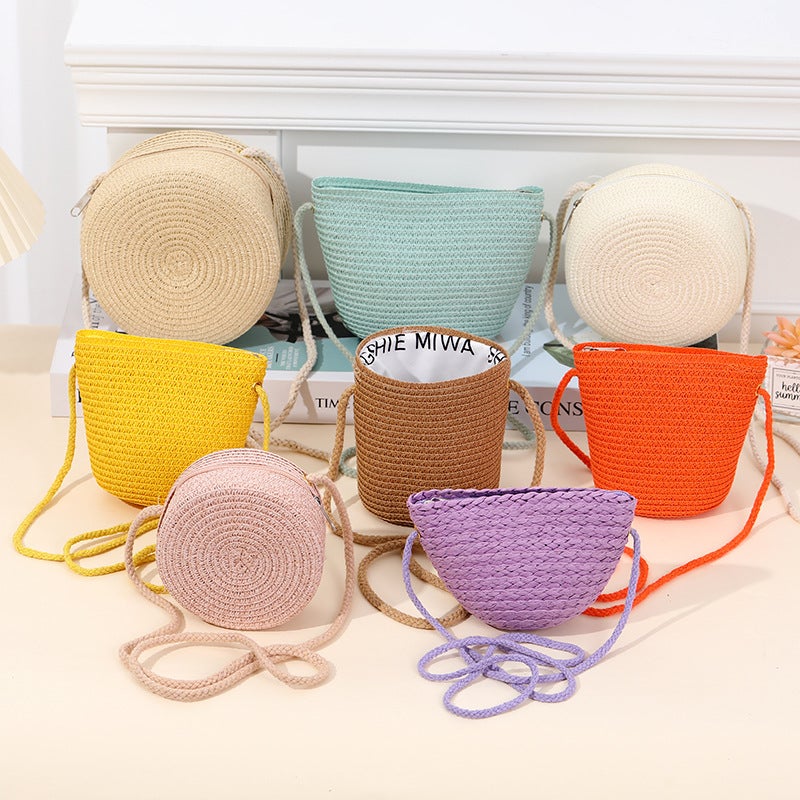 Children'S Straw Bag Woven Messenger Bag Little Girl Mobile Phone Backpack Seaside Travel Straw Cute Mini Coin Purse Summer - Image 2
