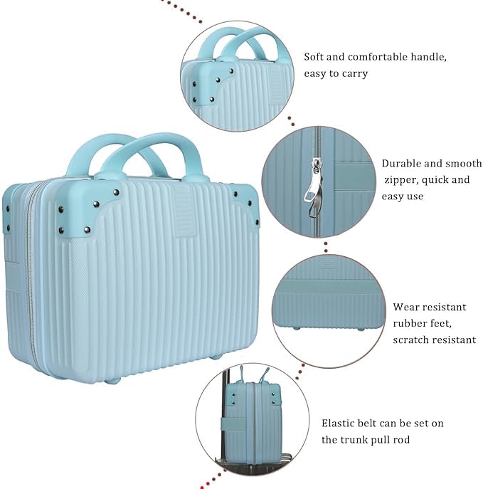 SUNBEET Portable Hard Shell Cosmetic Travel Case, Small Travel Hand Luggage with Elastic Band, Mini ABS Carrying Makeup Case Suitcase (B-Sky Blue) - Image 4