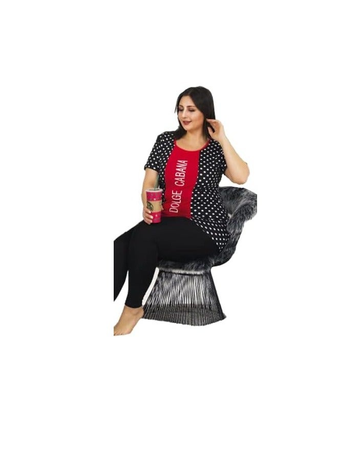 Teknur Women's Pajama Set – One Size Fits S-M-L, Made from Cotton & Lycra for Ultimate Comfort and a Stylish Look, Made in Turkey 