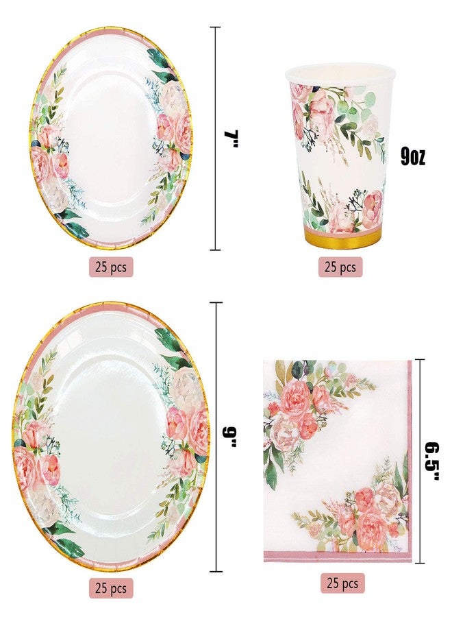 Boosolo Floral Party Supplies paper plates and Napkins Sets for 24 Guest-Include Floral Disposable Paper Plates,Cups,Napkin forr Bridal Shower,Birthday,Wedding,Bachelorette party Supplies - Image 3