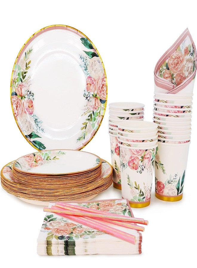 Boosolo Floral Party Supplies paper plates and Napkins Sets for 24 Guest-Include Floral Disposable Paper Plates,Cups,Napkin forr Bridal Shower,Birthday,Wedding,Bachelorette party Supplies - Image 1