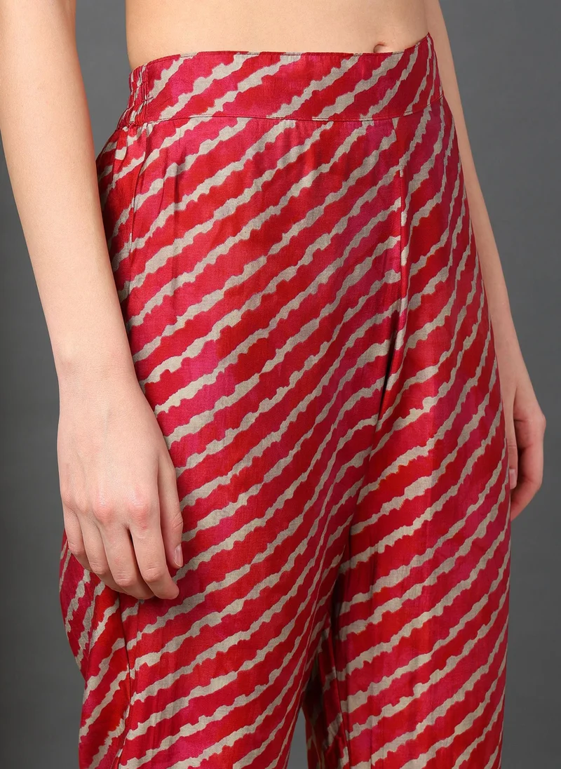 ZERESOUQ Maroon Polyester Ethnic Motifs Printed Straight Kurta Trouser With Dupatta