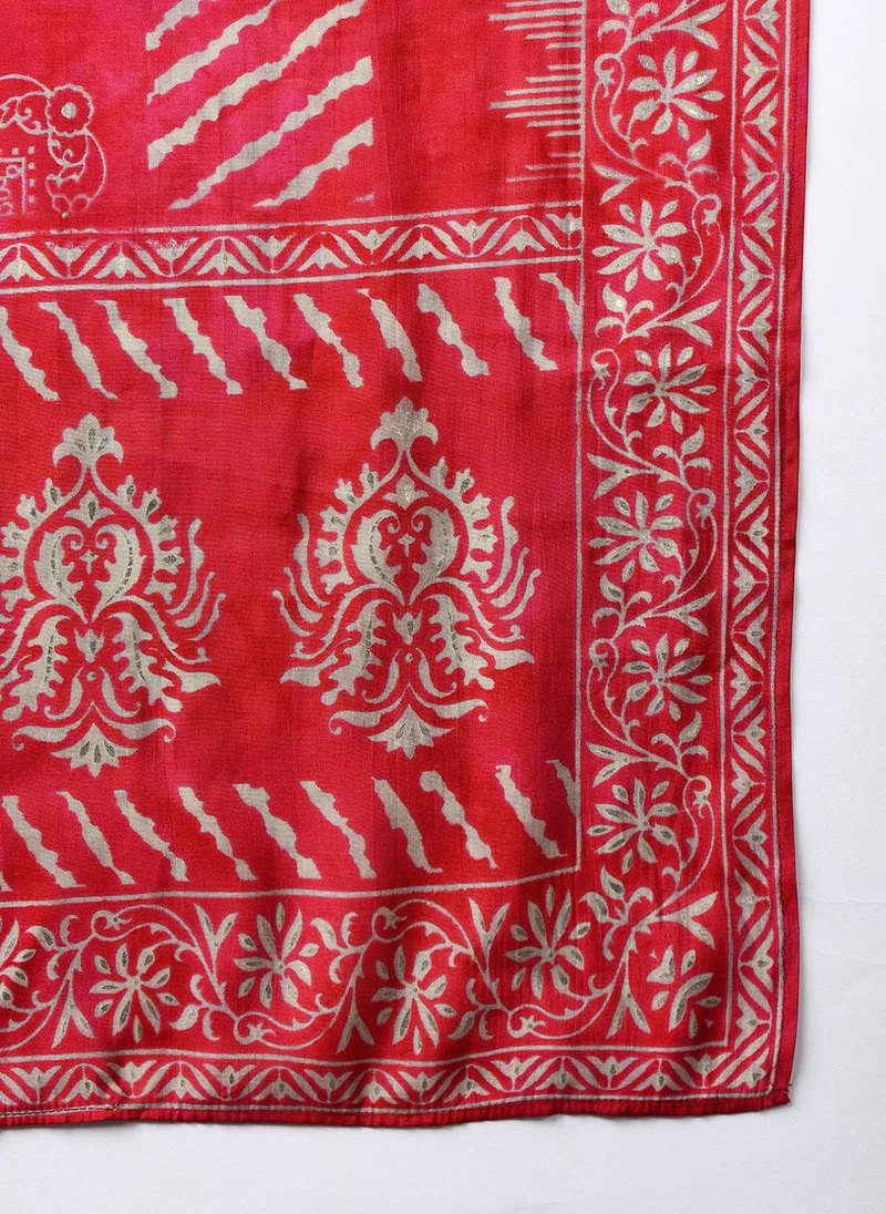 ZERESOUQ Maroon Polyester Ethnic Motifs Printed Straight Kurta Trouser With Dupatta