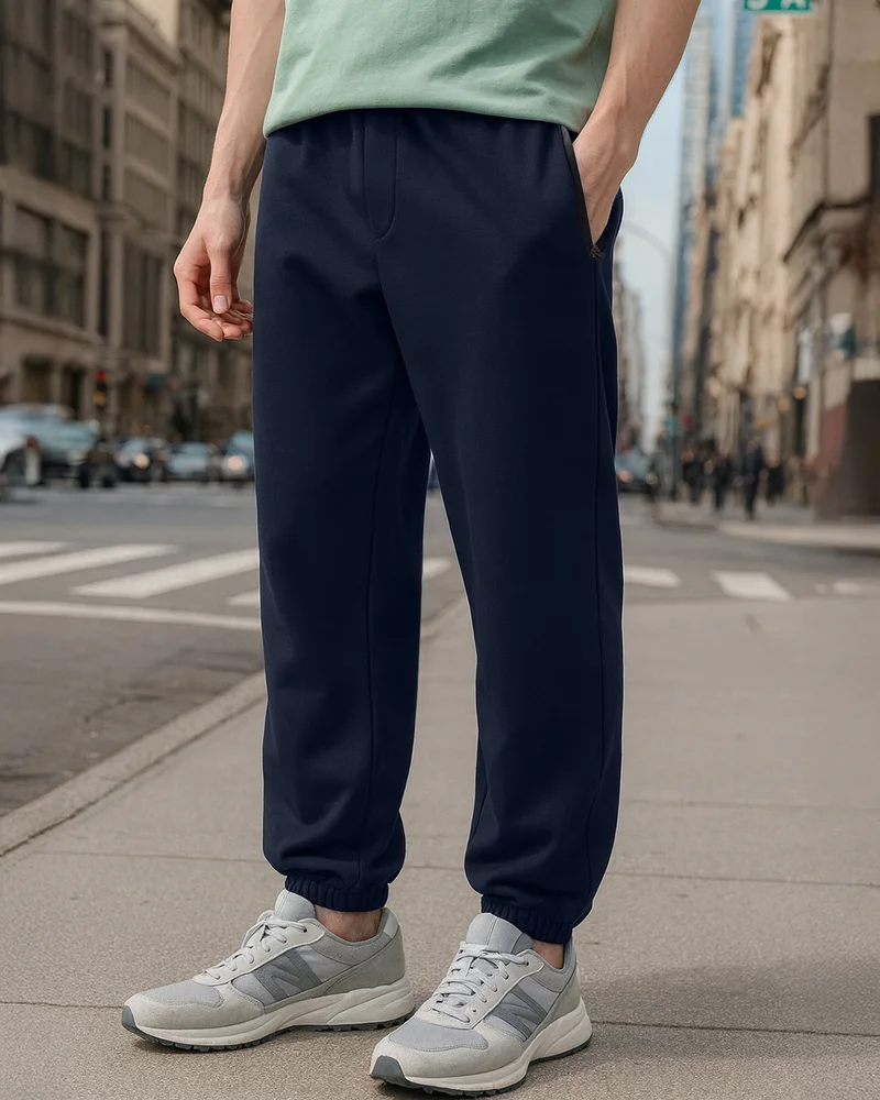 bewakoof Men's Navy Blue Oversized Joggers