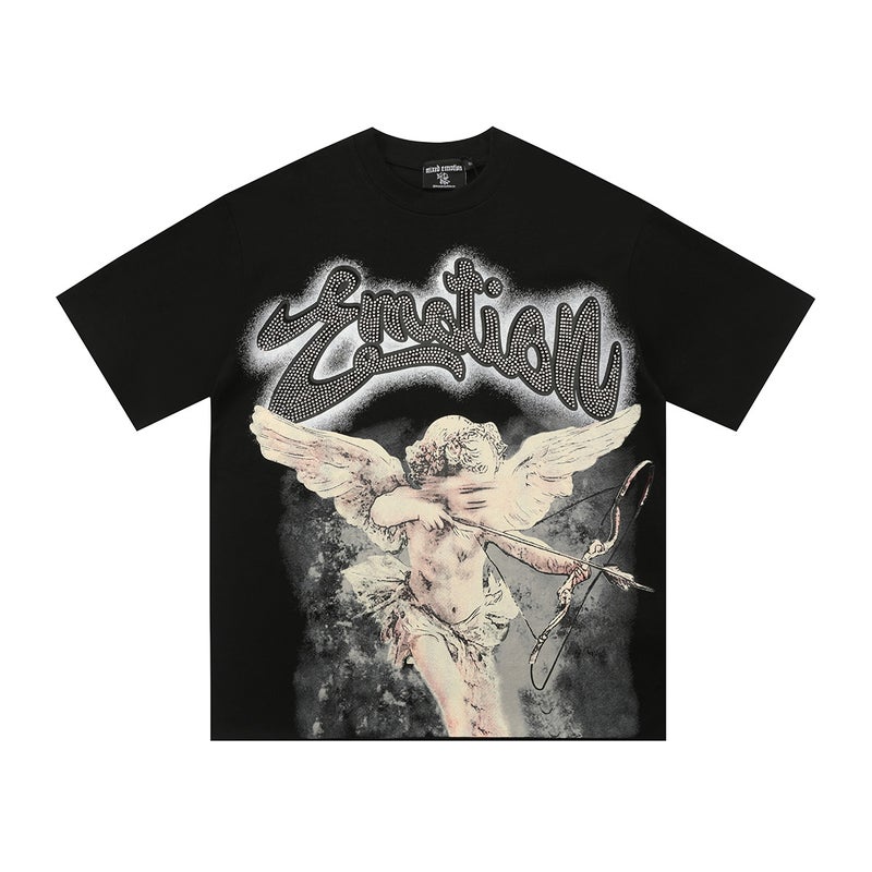 American Street Fashion Brand Mixed Emotion Diamond Letter Creative Printed T-Shirt West Coast Hip-Hop Short-Sleeved Summer - Image 1