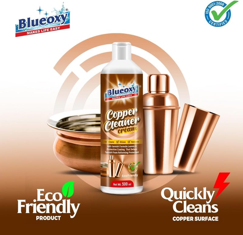 BLUEOXY Copper & Brass Cleaner Cream | Tarnish Remover | Cleaner & Polish with Corrosion Inhibitor | Brass Tarnish Remover | 500 ML - Image 1