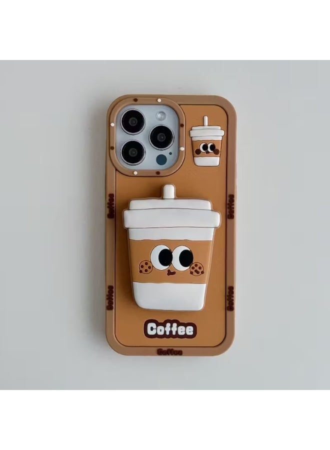 تيمو غطاء هاتف أصلي عالي الجودة مع حامل علي شكل كوب قهوة لطيف لسهولة حمل الهاتف،  ,تصميم الكرتون الجذاب,مادة متينة,غطاء مرن,حافظة مقاومة للصدمات والخدوش متوافق مع ايفون 15 برو - Image 1