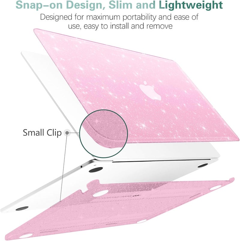 KEROM Pink Glitter Case for MacBook Air 13 inch 2022-2018 M1 A2337 A2179 A1932, MacBook Air M1 Case - Girly Shiny Bling Sparkle Glitter Plastic Hard Shell Case & Keyboard Cover for MacBook Air 13.3'' - Image 5