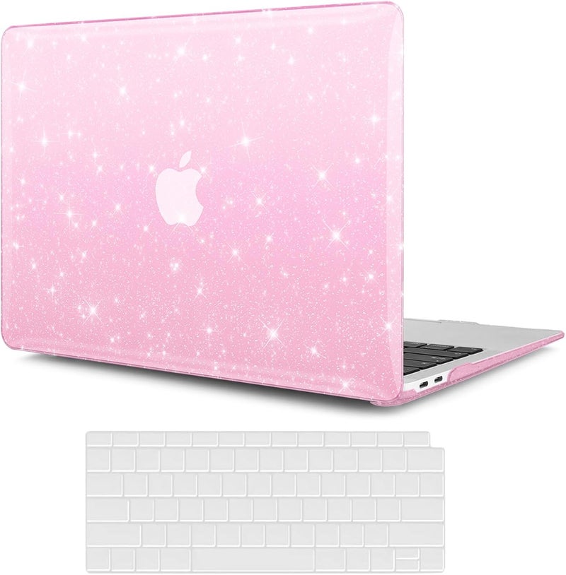 KEROM Pink Glitter Case for MacBook Air 13 inch 2022-2018 M1 A2337 A2179 A1932, MacBook Air M1 Case - Girly Shiny Bling Sparkle Glitter Plastic Hard Shell Case & Keyboard Cover for MacBook Air 13.3'' - Image 2