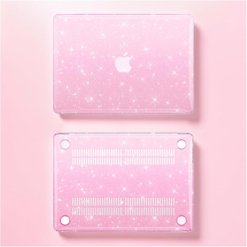 KEROM Pink Glitter Case for MacBook Air 13 inch 2022-2018 M1 A2337 A2179 A1932, MacBook Air M1 Case - Girly Shiny Bling Sparkle Glitter Plastic Hard Shell Case & Keyboard Cover for MacBook Air 13.3'' - Image 1