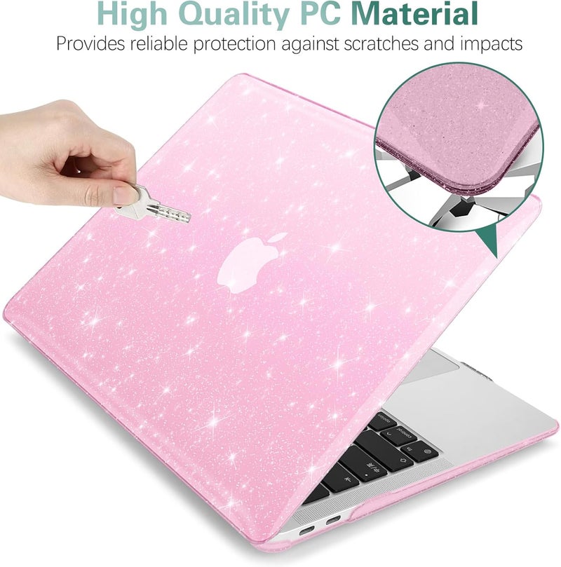 KEROM Pink Glitter Case for MacBook Air 13 inch 2022-2018 M1 A2337 A2179 A1932, MacBook Air M1 Case - Girly Shiny Bling Sparkle Glitter Plastic Hard Shell Case & Keyboard Cover for MacBook Air 13.3'' - Image 3