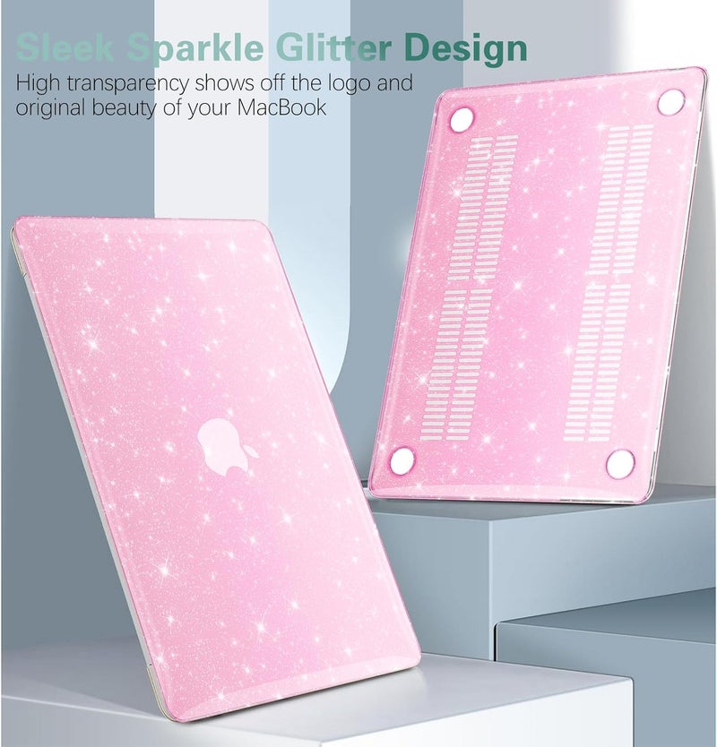 KEROM Pink Glitter Case for MacBook Air 13 inch 2022-2018 M1 A2337 A2179 A1932, MacBook Air M1 Case - Girly Shiny Bling Sparkle Glitter Plastic Hard Shell Case & Keyboard Cover for MacBook Air 13.3'' - Image 4