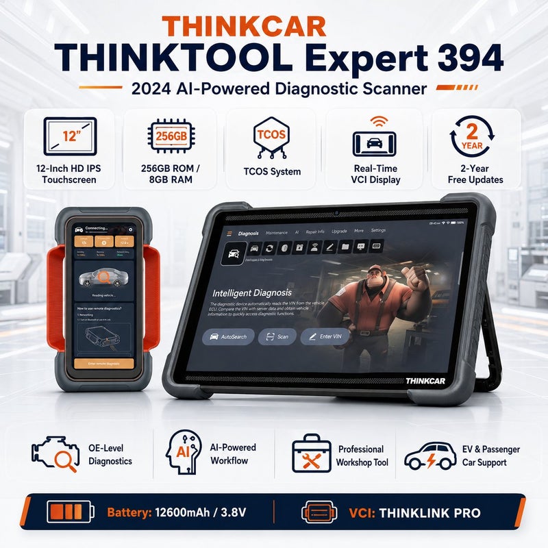THINKCAR THINKTOOL Expert 394 12-Inch AI Diagnostic Scanner With TCOS, 256GB Storage, THINKLINK PRO VCI And 2-Year Updates - Image 1
