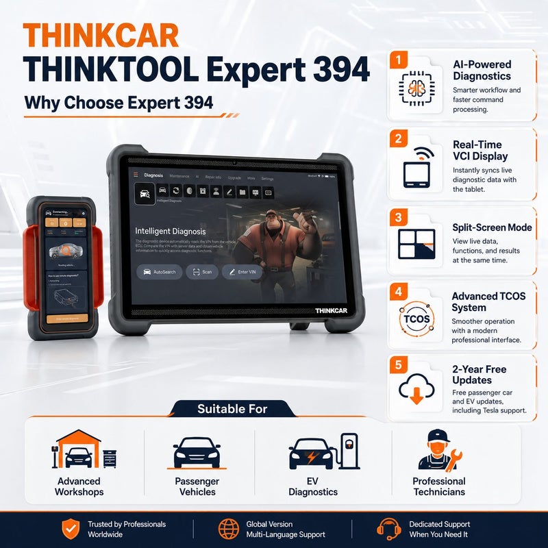 THINKCAR THINKTOOL Expert 394 12-Inch AI Diagnostic Scanner With TCOS, 256GB Storage, THINKLINK PRO VCI And 2-Year Updates - Image 2