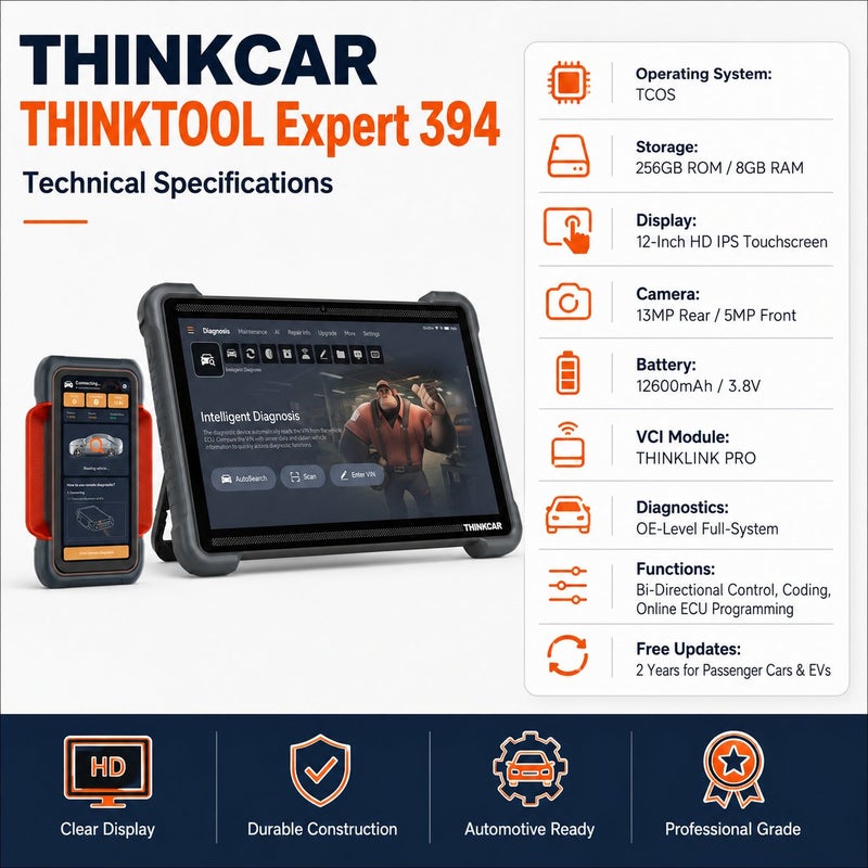 THINKCAR THINKTOOL Expert 394 12-Inch AI Diagnostic Scanner With TCOS, 256GB Storage, THINKLINK PRO VCI And 2-Year Updates - Image 4
