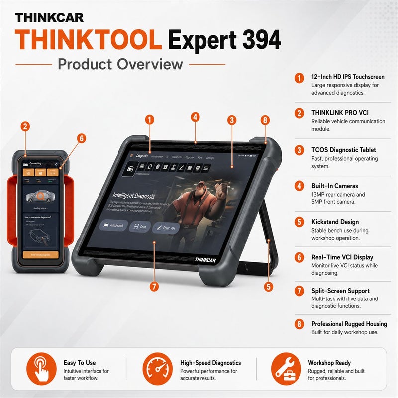 THINKCAR THINKTOOL Expert 394 12-Inch AI Diagnostic Scanner With TCOS, 256GB Storage, THINKLINK PRO VCI And 2-Year Updates - Image 3