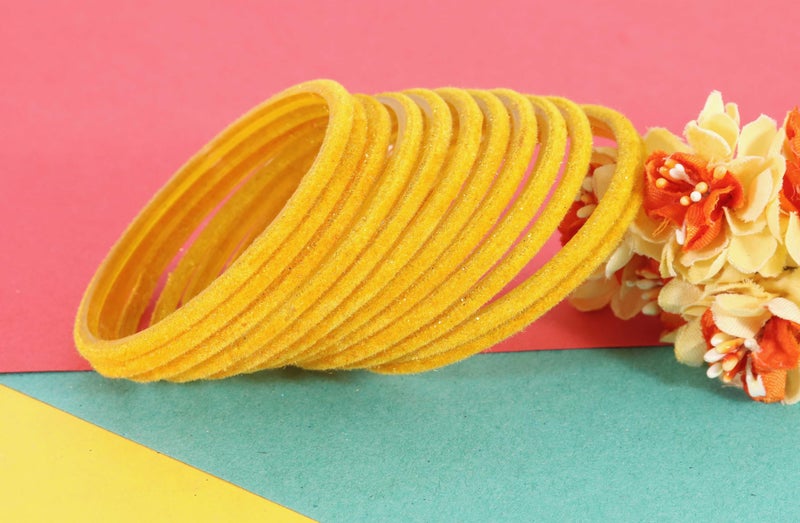 NMII Glass Velvet Bangles Set For Women and Girls | Plain Glass Bangles | Velvet Chudi | Simple Bangles For Women | Kaanch ki Chudi | Stylish Glass bangles- Set of 24, (Glass Velvet-Yellow-2.8) - Image 4