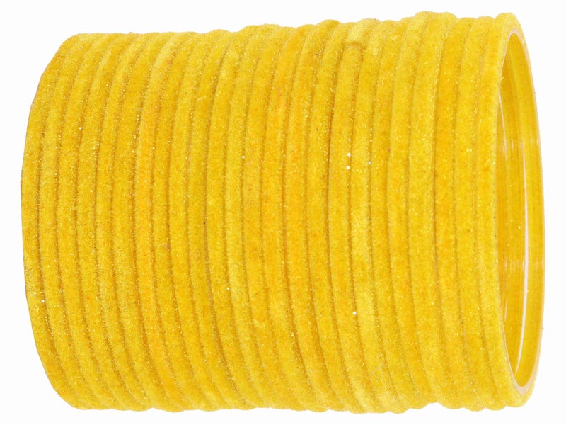 NMII Glass Velvet Bangles Set For Women and Girls | Plain Glass Bangles | Velvet Chudi | Simple Bangles For Women | Kaanch ki Chudi | Stylish Glass bangles- Set of 24, (Glass Velvet-Yellow-2.8) - Image 1