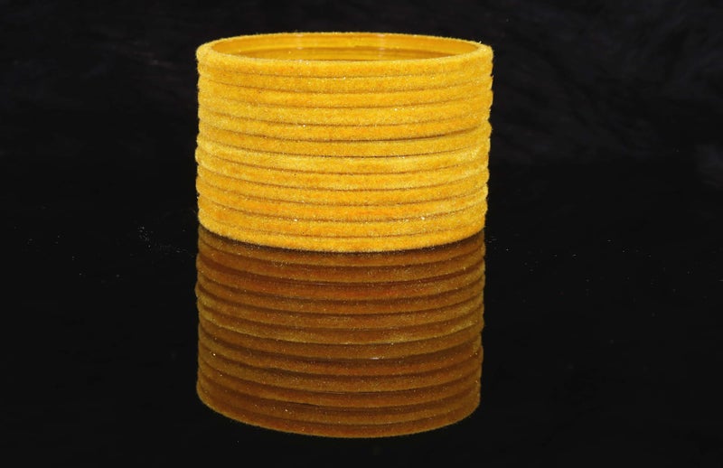 NMII Glass Velvet Bangles Set For Women and Girls | Plain Glass Bangles | Velvet Chudi | Simple Bangles For Women | Kaanch ki Chudi | Stylish Glass bangles- Set of 24, (Glass Velvet-Yellow-2.8) - Image 3