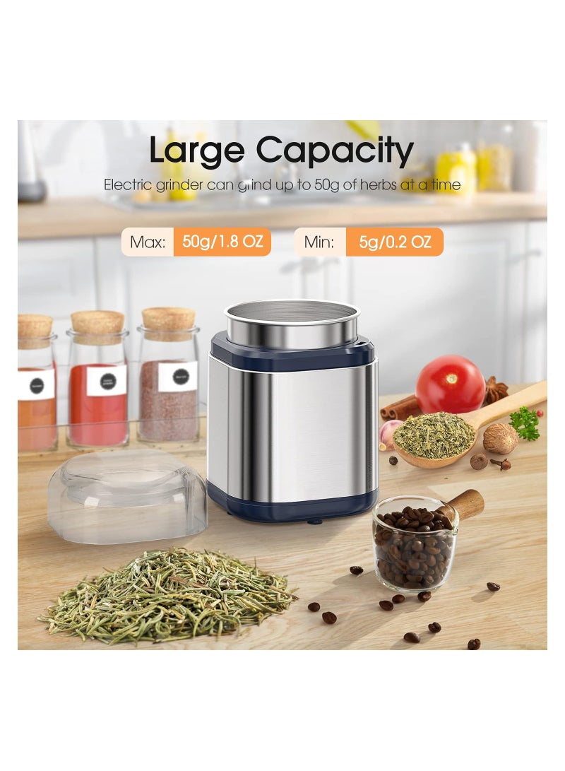 SYOSI Electric Herb Grinder, Coffee Grinder Spice Grinder Low Noise Even And Fast Grinding Stainless Steel Electric Grinder for Coffee Bean, Nuts, Grains Kitchen Stainless Steel, 200w Coffee Grinder - Image 2