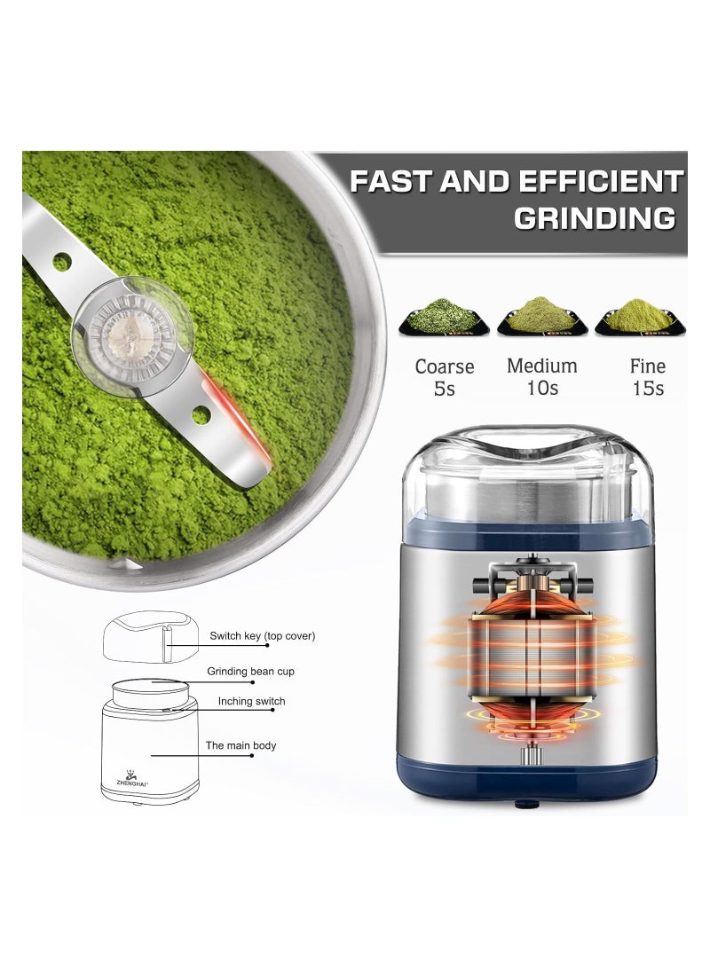 SYOSI Electric Herb Grinder, Coffee Grinder Spice Grinder Low Noise Even And Fast Grinding Stainless Steel Electric Grinder for Coffee Bean, Nuts, Grains Kitchen Stainless Steel, 200w Coffee Grinder - Image 4