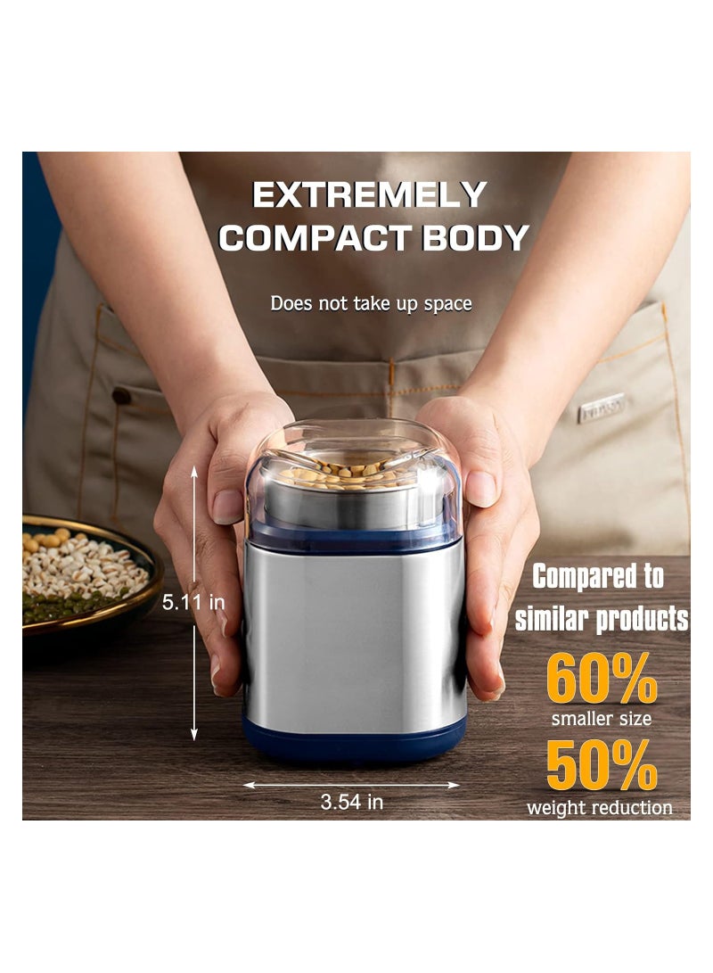 SYOSI Electric Herb Grinder, Coffee Grinder Spice Grinder Low Noise Even And Fast Grinding Stainless Steel Electric Grinder for Coffee Bean, Nuts, Grains Kitchen Stainless Steel, 200w Coffee Grinder - Image 3