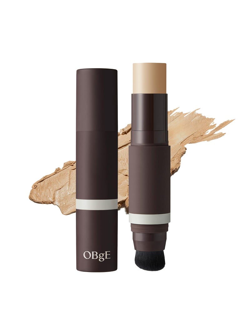 OBgE Natural Cover Foundation #21 (Ivory, 0.5oz) - Stick Foundation with Brush for Flawless Skin Tone Correction and Coverage. Long-Lasting Wear for Daily Use. - Image 1